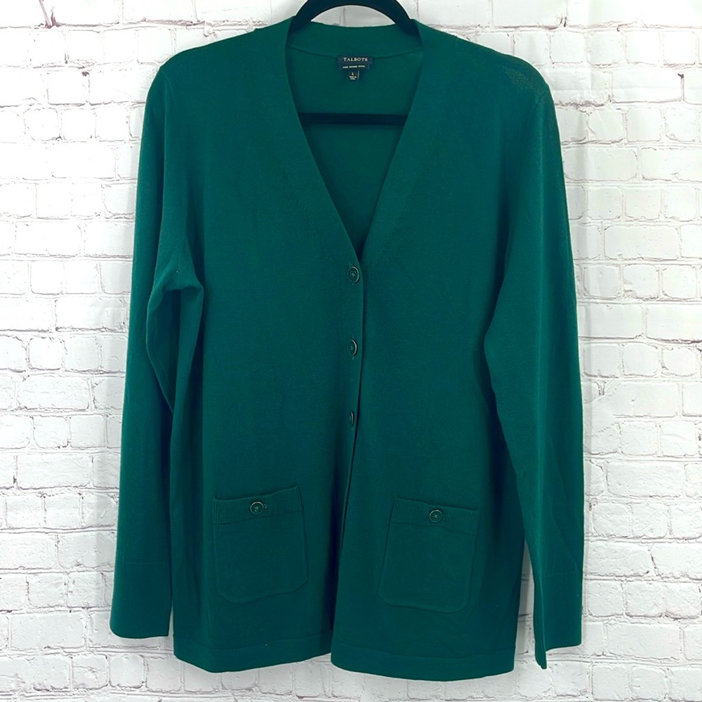 Talbots 100% Merino Wool Excellent Condition Button Down Sweater Cardigan Green